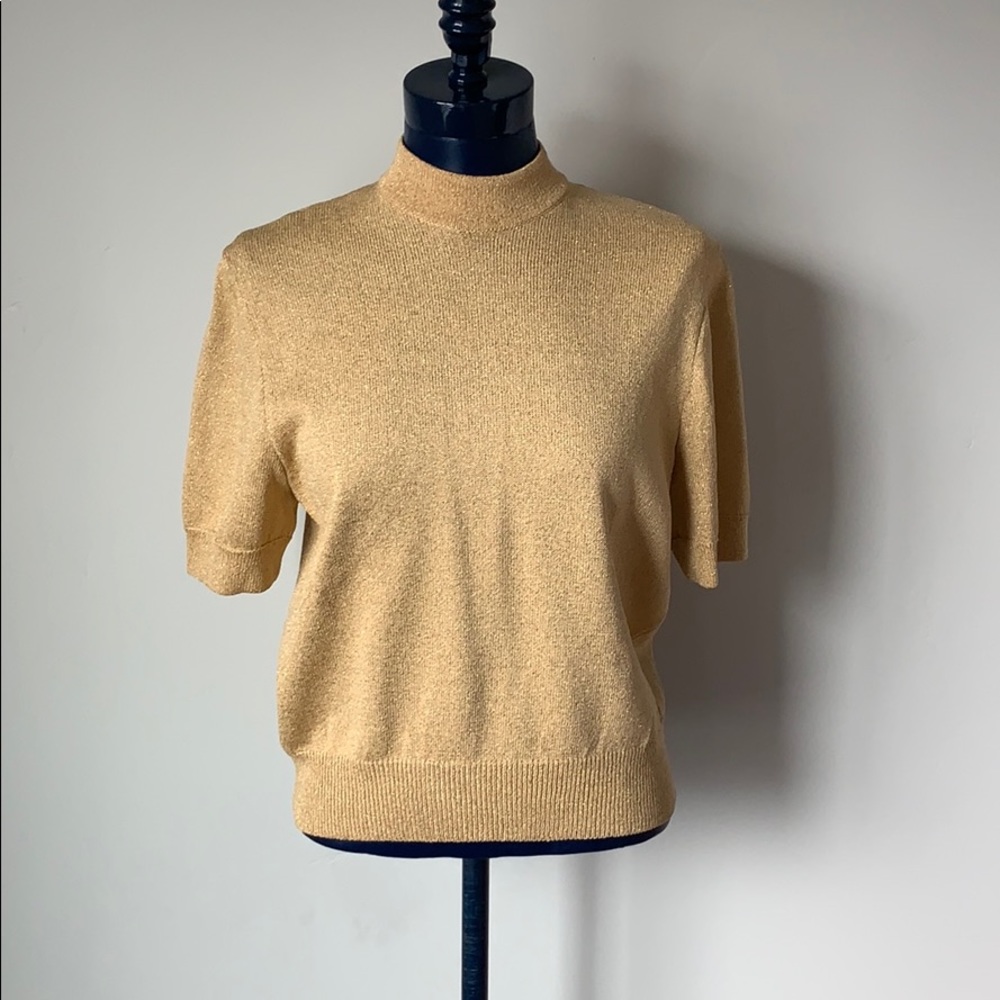 St. John gold metallic knit blouse